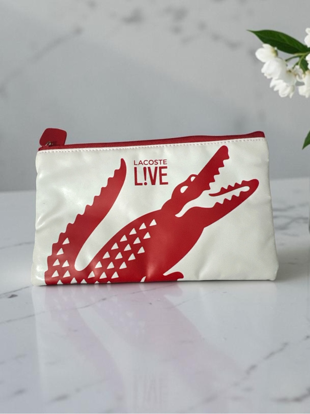 Lacoste White and Red Croc Cosmetic Pouch NIP